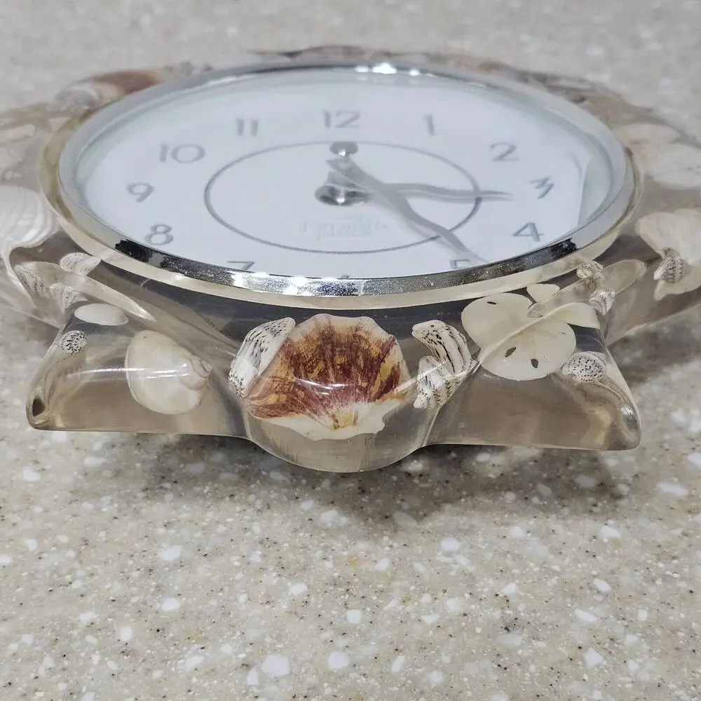 Vtg Paradise Place Lucite Seashell Acrylic Resin Wall Clock 8